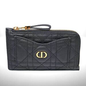 Dior Caro Cosmos Zipped Card Holder In Black Supple Cannage Calfskin - New